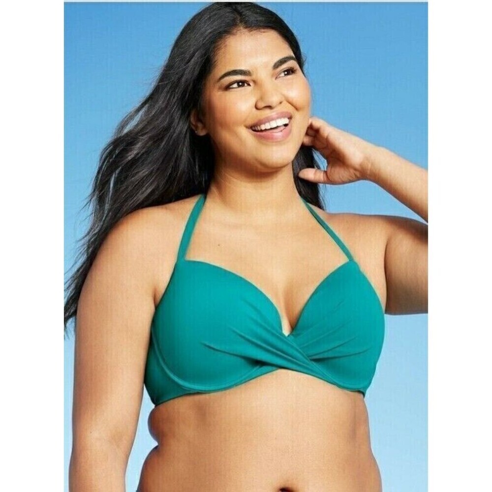 Women's Lightly Lined Twist-Front Bikini Top - Shade & Shore Green Size 34B new
